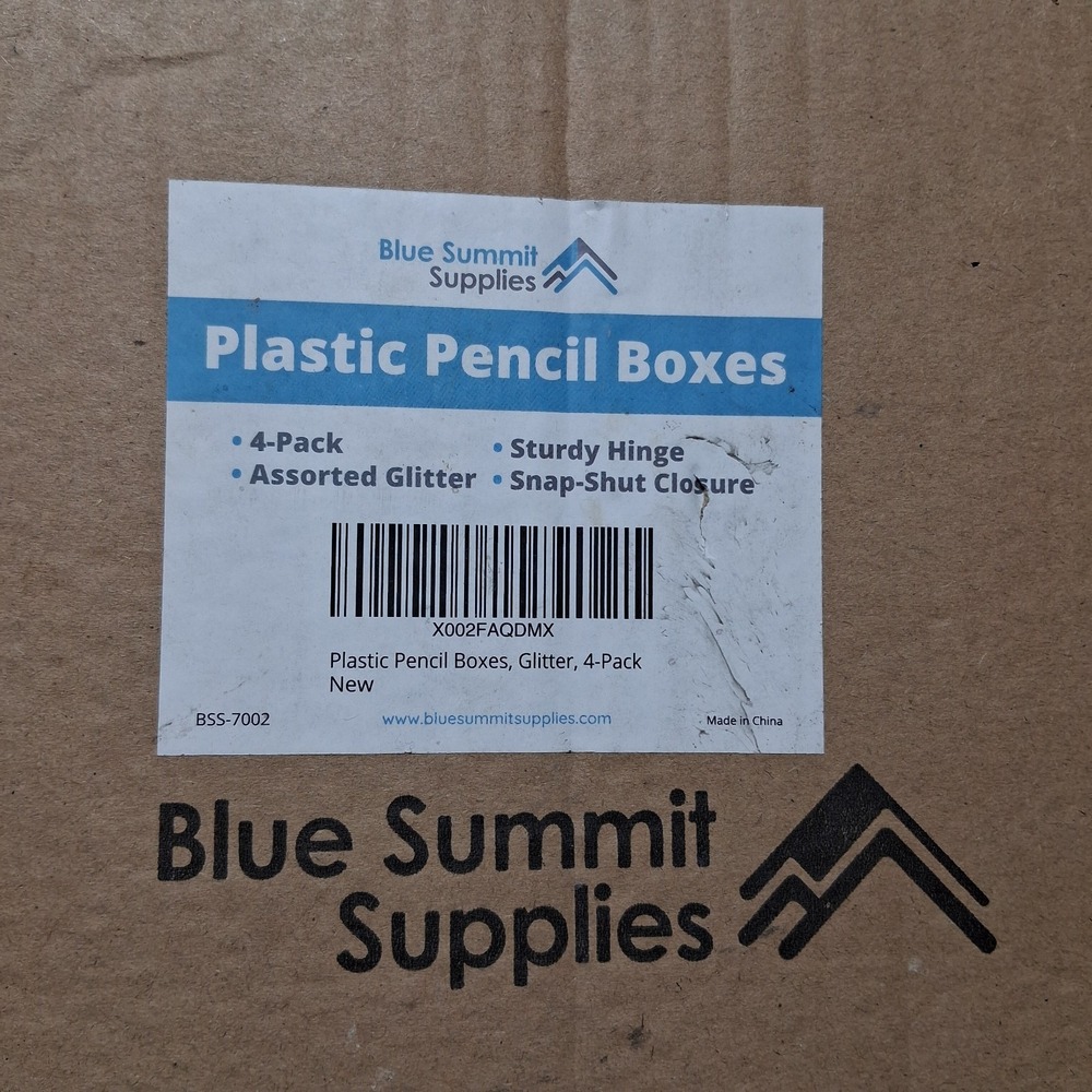 Blue Summit Supplies Plastic Pencil Boxes 4-Pack Multicolor‎ with Glitter